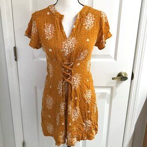 Xhilaration Floral Print V-neck Tie Front Mini Dress M